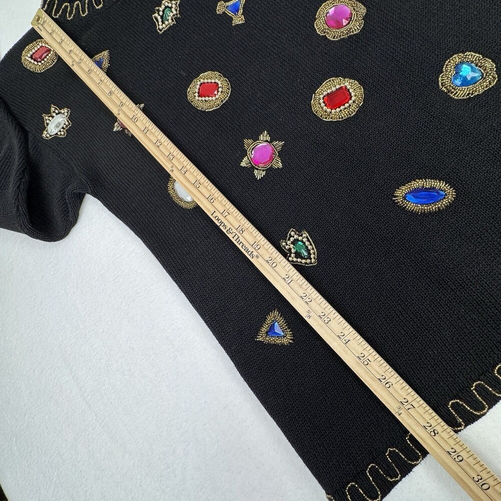 Vintage 80s Victoria Harbour Jewel Sweater M Black Beaded Glam Granny‎ Ugly - Picture 10 of 12